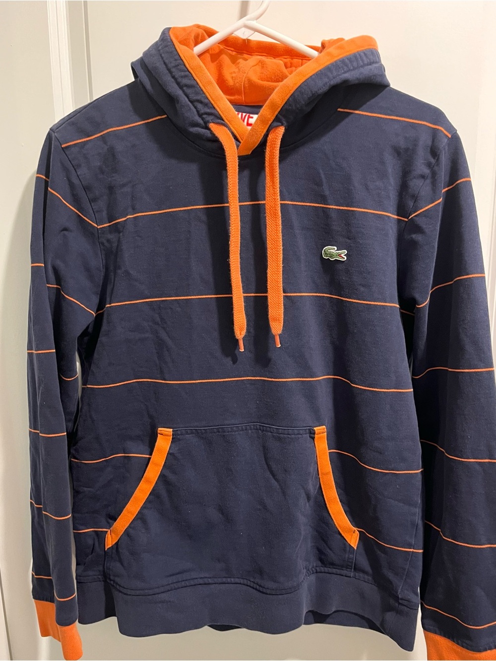 Lacoste Navy Hoodie with Orange Accents